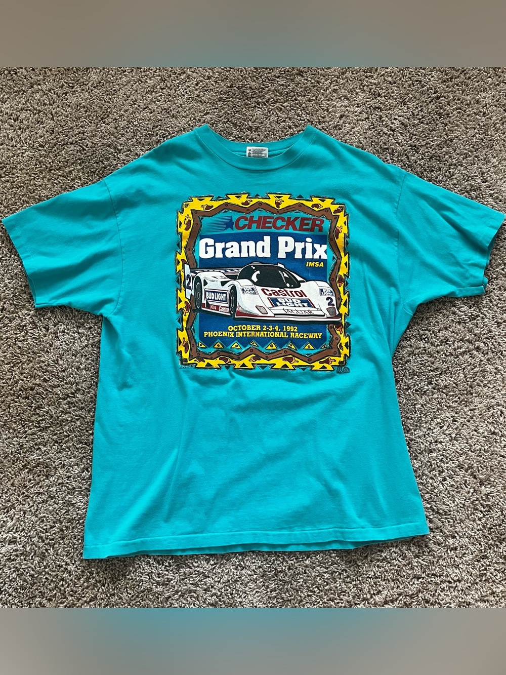 1992 Checker Grand Prix Teal Short Sleeve Graphic Tee